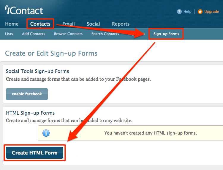 Create an iContact sign-up form
