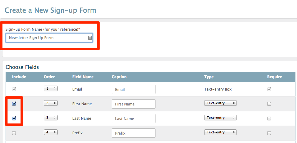 iContact sign up form fields