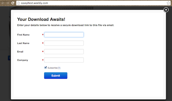 Lightbox sign up form