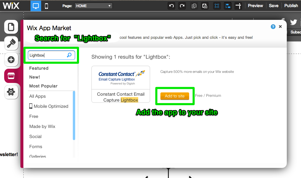 Find the Digioh Lightbox in the Wix App Market