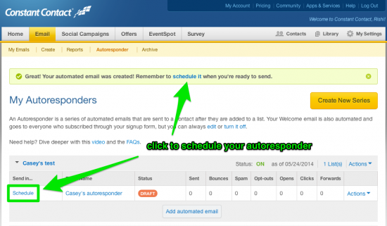Schedule you Constant Contact Autoresponder Email