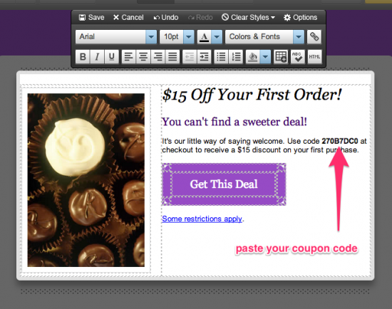 Constant Contact Coupon Code Email Example