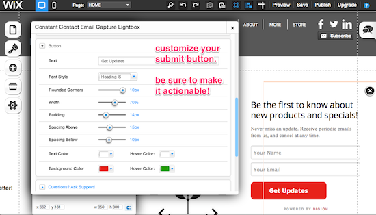 Wix Lightbox Button settings