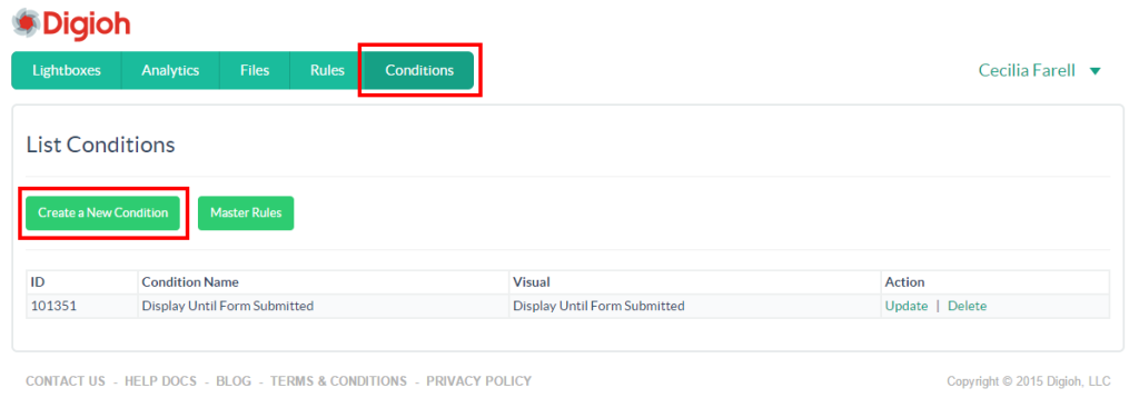 Digioh Conditions | Create a New Condition