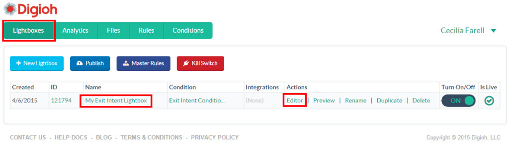 Digioh Lightboxes | Editor