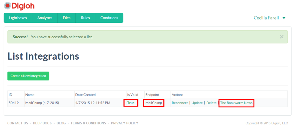 Digioh List Integrations