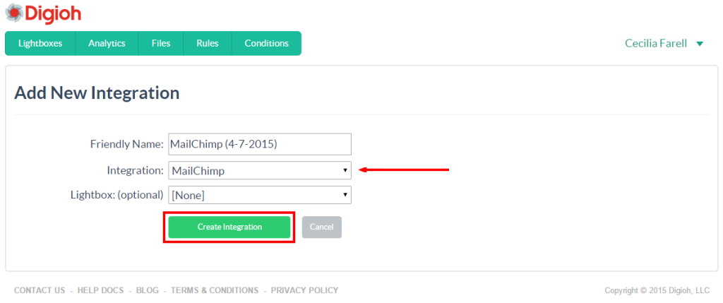 Digioh Integrations | Add New MailChimp Integration