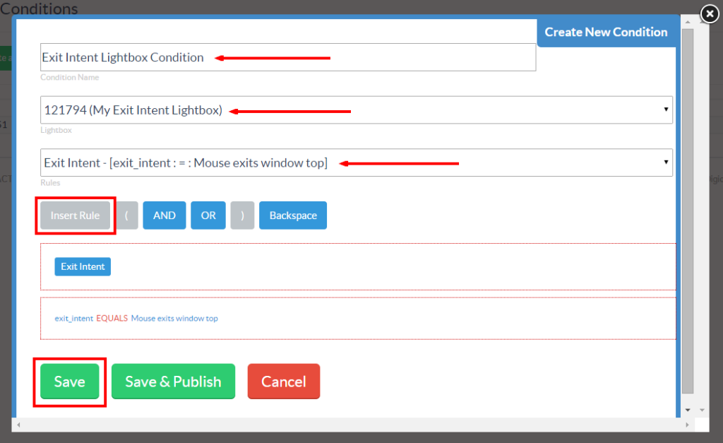 Digioh Conditions | Insert Rule and Save Condition