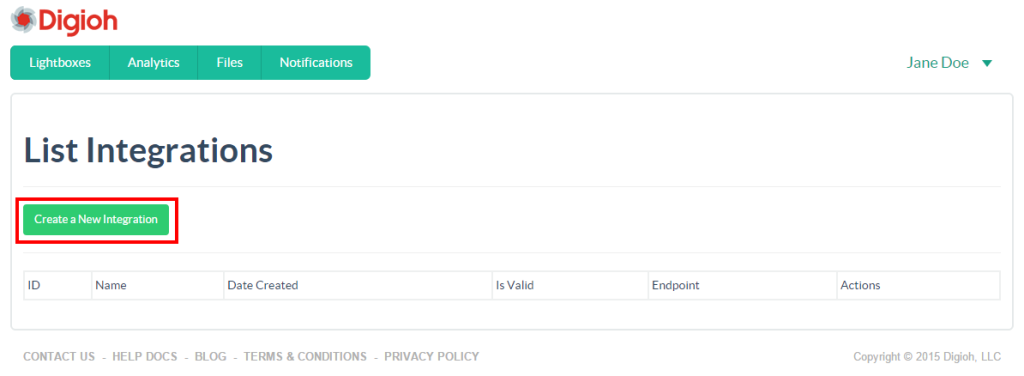 Click Create a New Integration