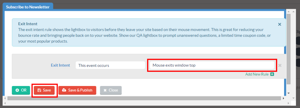 Select the mouse action that will make your Digioh lightbox appear