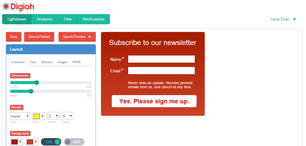 Customize your Digioh lightbox